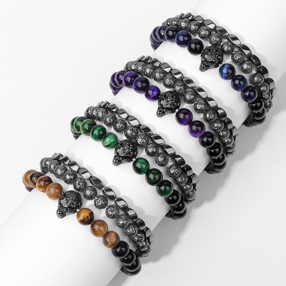 Wolfstone™ Heren Armband – Natuursteen & Wolfskop