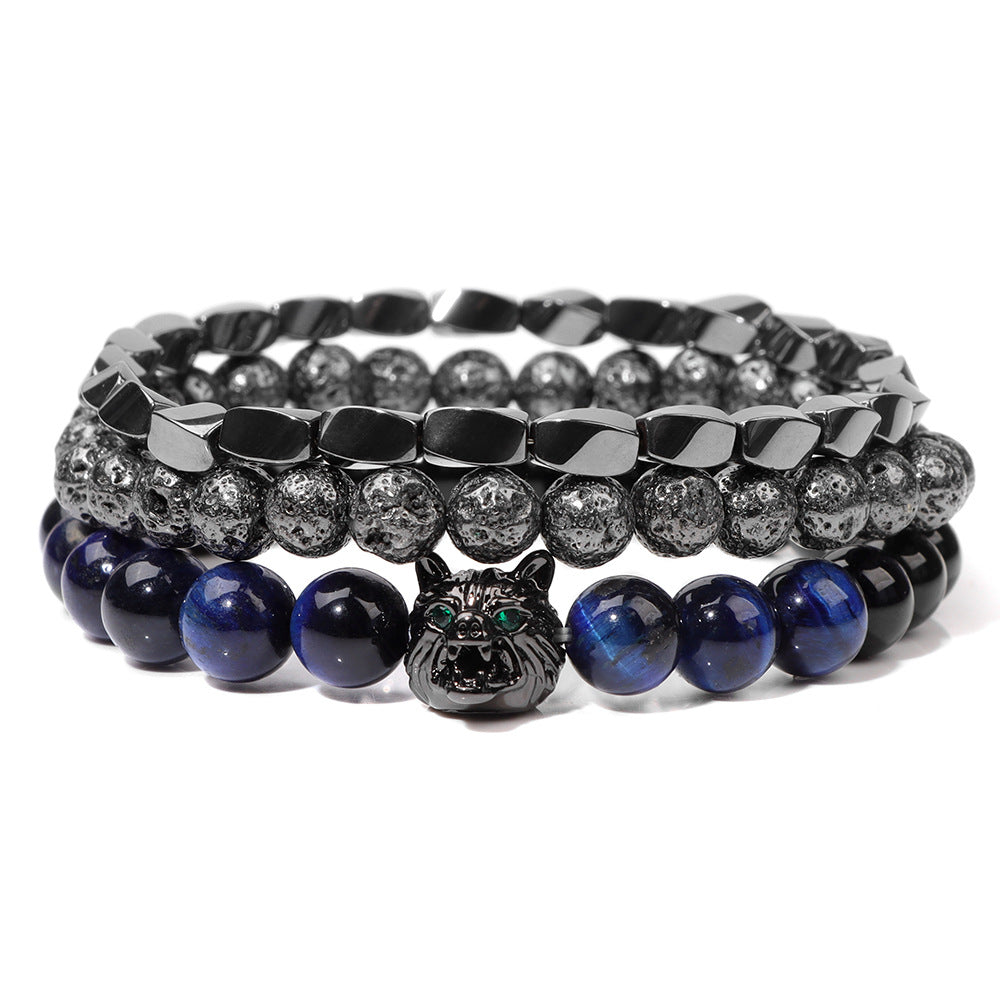 Wolfstone™ Heren Armband – Natuursteen & Wolfskop