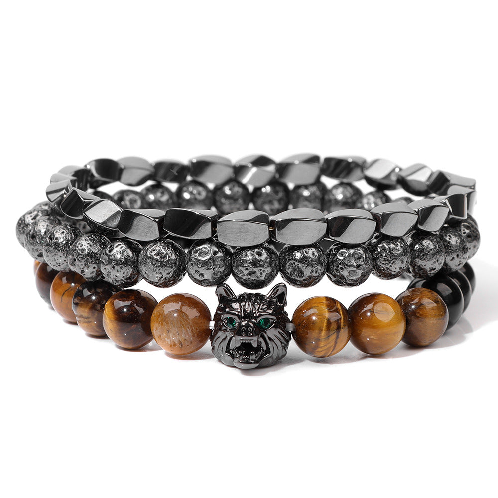 Wolfstone™ Heren Armband – Natuursteen & Wolfskop