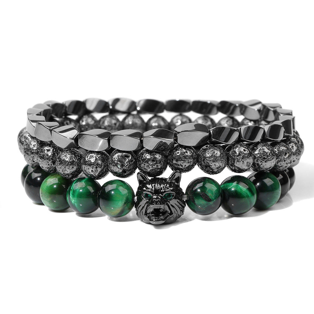 Wolfstone™ Heren Armband – Natuursteen & Wolfskop