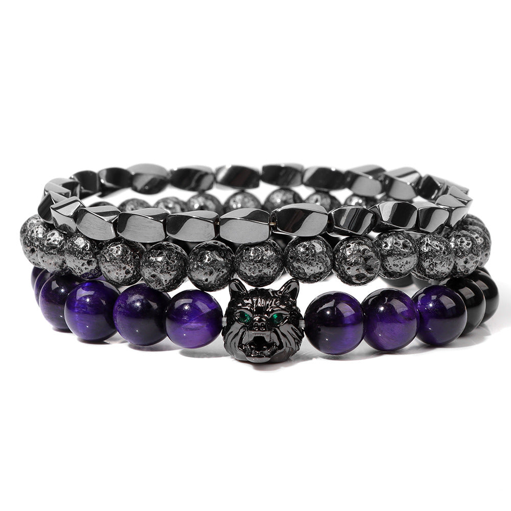 Wolfstone™ Heren Armband – Natuursteen & Wolfskop
