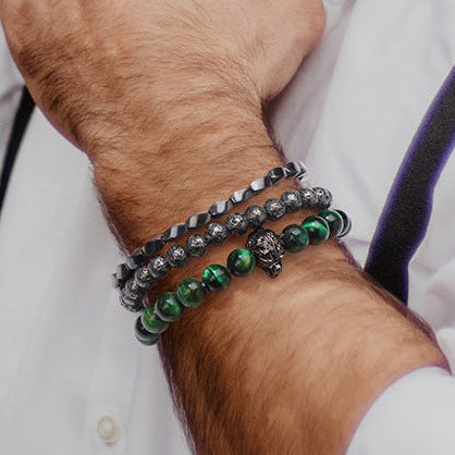 Wolfstone™ Heren Armband – Natuursteen & Wolfskop
