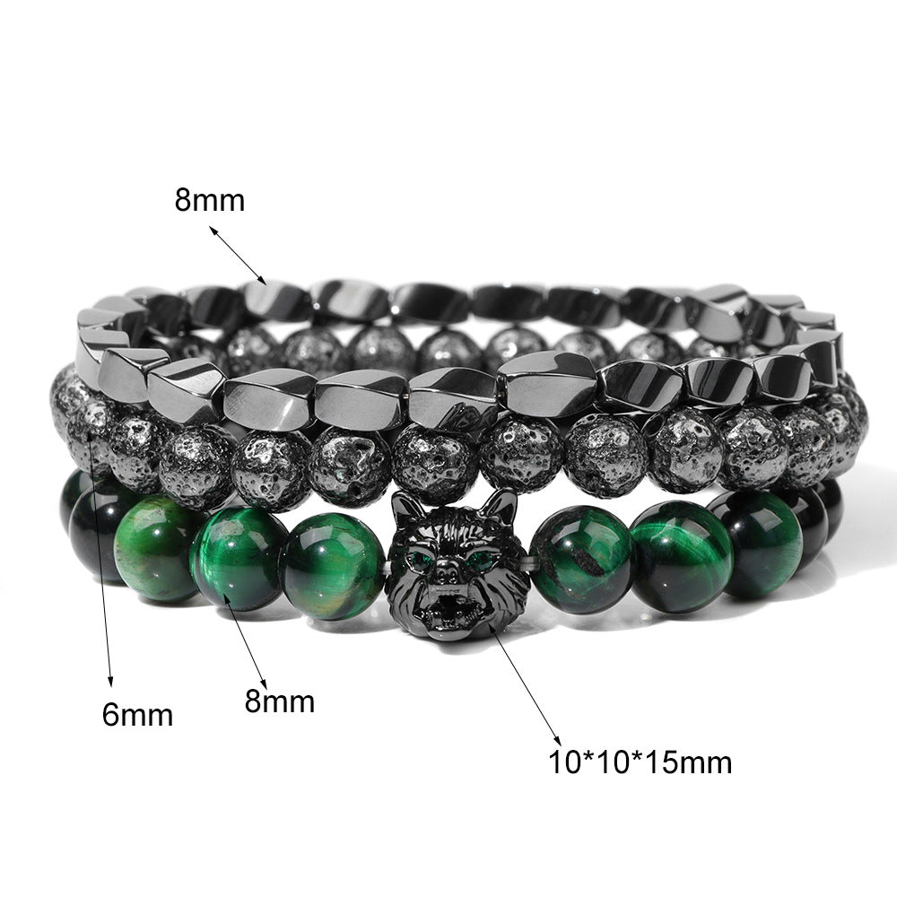 Wolfstone™ Heren Armband – Natuursteen & Wolfskop